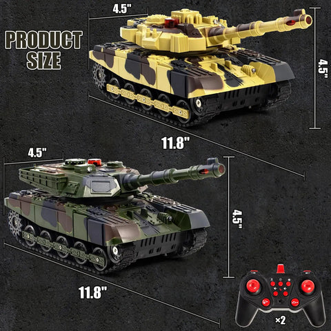 Two 1/28 scale RC battle tanks and remote, 2.4G RC Battle Tank Set For Kids And Adults, Realistic 1/28 Military Tank With Sound And Lights.
