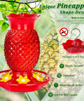 Red Glass Pineapple Hummingbird Feeder With Six Flower Ports 16 Oz Two Pack Leakproof And Easy To Clean 360 Degree Perch