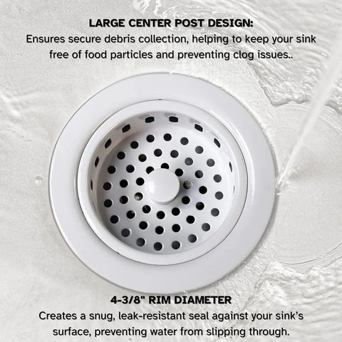 Big Post Style Brass Kitchen Sink Basket Strainer With White Powder Coat Finish, Fits Three And A Half Inch Opening