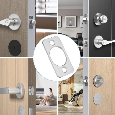 2 Pack Stainless Steel Strike Plate Backplate for Doors Two and One Quarter Inch Round Corner Deadbolt Lock Latch Plate