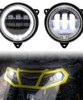 LED Low Beam Headlights With Halo Ring DRL For Can Am Outlander 2012-2022 shown on vehicle and close-up view