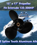 Aluminum Boat Outboard Propeller 15 X 17 Right Hand Rotation 3 Blade 15 Spline Fits Evinrude Johnson OMC Stern Drive 135 to 300HP
