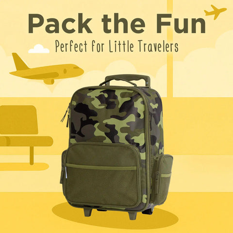 Kids Rolling Luggage With Wheels, Toddler Carry On Suitcase For Travel, Lightweight Durable Luggage For Kids in camo pattern