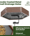 Clamp On Deck Bird Feeder With 11 Inch Hexagon Tray No Drill Balcony Railing Mount showing metal mesh drainage system