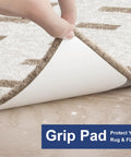 Hand lifting rug to reveal white 12 Pack Rug Tape Gripper For Hardwood Floors Double Sided Reusable Under Rug Tape Sticks Non Slip Rug Pads