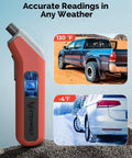 ETENWOLF T300 Plus digital tire pressure gauge, vivid orange, close-up with bright LED display (200 PSI)