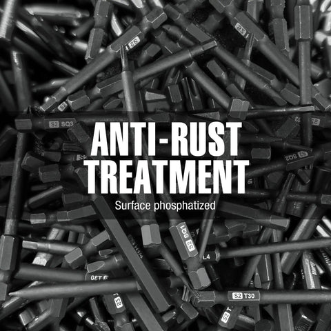 Security Torx Bit Set With CNC Machined S2 Steel Star Bits, showcasing anti-rust treatment and phosphatized surface.