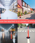 Real McCoy Heavy Duty Traffic Delineator Posts With Weighted Rubber Bases And Bright Reflective Strips For Parking Lot Safety Markers Road Construction Warning Stakes 42 Inch Tall Six Pack in various environments.