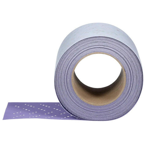 Cubitron II Hookit Abrasive Sheet Roll For Auto Sanding With Multi Hole Pattern 70 mm By 12 M, 180 Grit, side view showing perforations