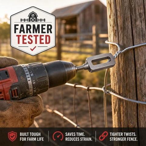 Shop Favorite Drill Wire Nut Twister Set, Depedable Hex Shank Electrician Power Tool in use on a fence post.