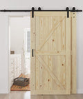 Double 40x84 Inch Bypass Barn Door with 7 Ft Track Hardware Kit Included, unfinished solid wood installed in home interior