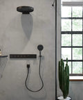 Modern bathroom with AddStoris Corner Basket In Brushed Black Chrome For Bathroom 1 Inch Shelf Organizer And Soap Holder