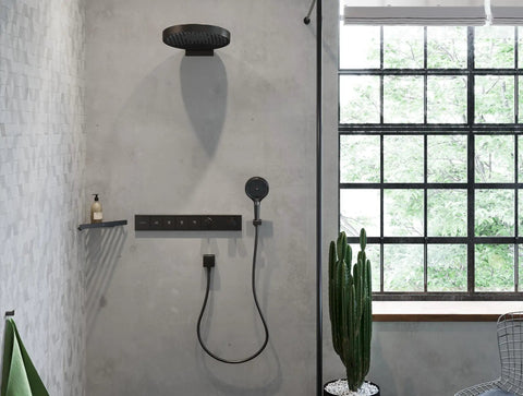 Modern bathroom with AddStoris Corner Basket In Brushed Black Chrome For Bathroom 1 Inch Shelf Organizer And Soap Holder