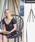 Chill Out Hammock Chair With Macrame Swing, Handwoven Cotton Rope, Indoor Outdoor Cozy Swing with two hanging methods shown