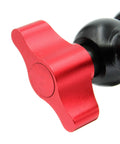Close-up of red knob on Heavy Duty 11 Inch Articulated Arm For Cameras And Lights, 12 Pound Load Capacity, Sturdy Metal Construction
