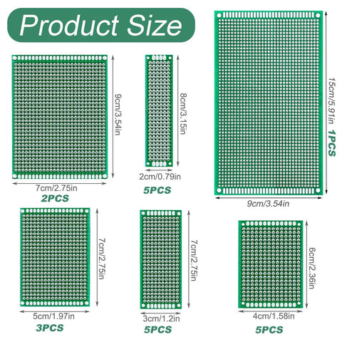 174-Piece PCB Prototype Kit With Double-Sided Perf Boards In Six Sizes Including 3.5x5.9 Inch, Arduino-Compatible