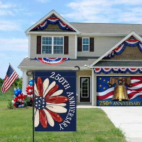 Patriotic 250th Anniversary USA Garden Flag 1776 To 2026 Double Sided Waterproof 12x18 Inch Commemorative Flag in front of house