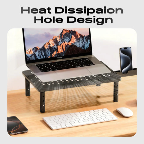 3 Height Adjustable Monitor Stand Riser For Desk And Workstation Elevates Computer Laptop TV And Printer With Metal Shelf