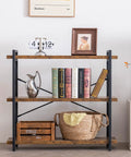 Heavy Duty Top Tier Industrial Bookshelf Featuring Solid Wood Planks And Sleek Matte Black Steel Frame For Living Room Decor with books and decor