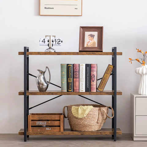 Heavy Duty Top Tier Industrial Bookshelf Featuring Solid Wood Planks And Sleek Matte Black Steel Frame For Living Room Decor with books and decor