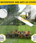 Huge Walk In Metal Chicken Coop with Heavy Duty Poultry Cage showcasing waterproof and UV-resistant cover in backyard
