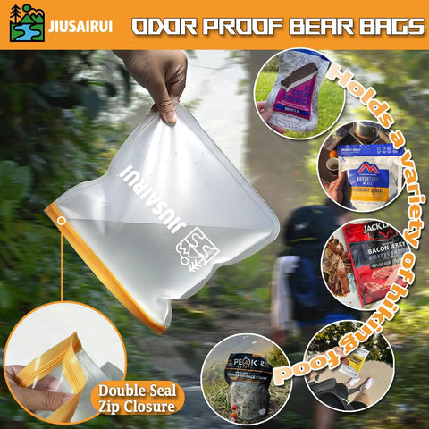 Odor Proof Bear Bags For Food Backpacking 3 Pack Reusable Bear Proof Storage with double-seal zip closure in hand
