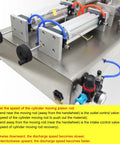 Horizontal Pneumatic Paste Liquid Filling Machine With Heating And Stirring Function stainless steel dual nozzles with controls and hoses.