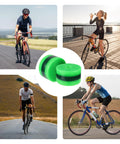 Collage of cyclists on road bikes with 2 Pack Road Bike Tire Liners 1mm Thick Anti Puncture Protectors 12 to 700C Wheels, green liners.