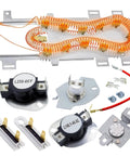 Upgraded Dryer Heating Element Kit With 8544771 Element 3392519 Fuses 279973 Thermostat Components Displayed
