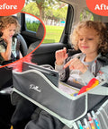 Child using Kids Travel Tray For Car, Tablet Holder Lap Desk With Activity Sheets And Pens, Road Trip Essentials for engaging travel.