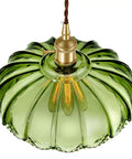 Chic Green Glass Swag Lamp With Inline Switch Plug In Pendant Fixture For Kitchen Island Bedroom Dining And Living Room Cozy Vintage Floral Hanging Decor, 10-inch shade detail.