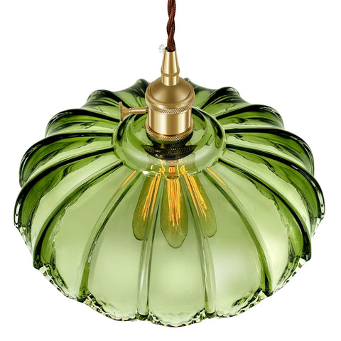 Chic Green Glass Swag Lamp With Inline Switch Plug In Pendant Fixture For Kitchen Island Bedroom Dining And Living Room Cozy Vintage Floral Hanging Decor, 10-inch shade detail.