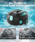Cordless Robotic Pool Cleaner With Dual Suction And 130 Minute Runtime floating underwater, promoting tangle-free design.