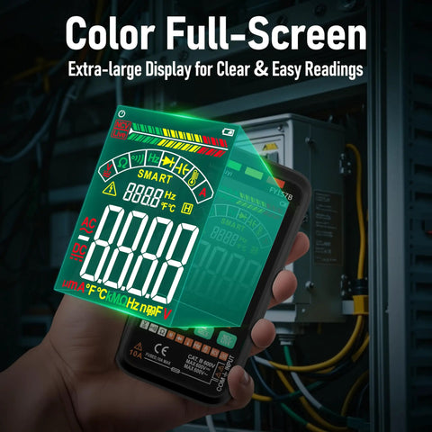 Rechargeable Digital Multimeter With Auto Ranging And Non Contact Voltage Detection TRMS 6000 Counts in use, color screen