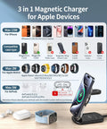3 In 1 Magnetic Wireless Charging Station With MagSafe Foldable Travel Charger Stand And Night Light for Apple devices