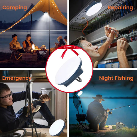 Lit 12000mAh Camping Lights 2 Pack With 42W Rechargeable Tent Lanterns in various outdoor and indoor settings