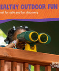 Child using Rotating Playset Binoculars For Kids Green And Yellow Durable Polyethylene With Sun Fade Resistant Finish