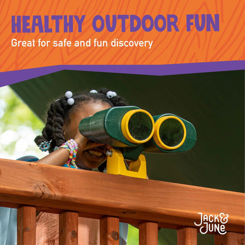 Child using Rotating Playset Binoculars For Kids Green And Yellow Durable Polyethylene With Sun Fade Resistant Finish