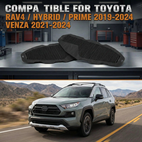 2 Pack HV Battery Cooling Air Intake Filter Screen For Toyota RAV4 Hybrid RAV4 Prime And Venza 2019-2024 on workbench and parked car