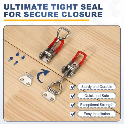 Two Pack 4001 Toggle Latch Clamps Carbon Steel Built Tough Heavy Duty Quick Release Hasps For Smoker Cabinet Lid Jig Trunk Case With Leather Case Silver Easy Install And Lockdown Secure Latch System For Your Gear, on wood board