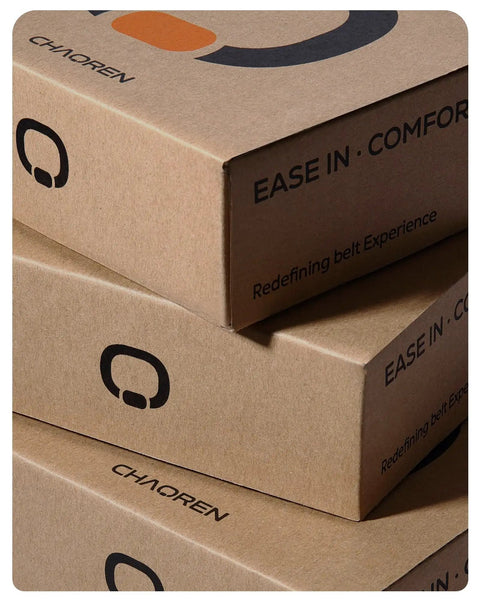 Stacked packaging boxes for Men's Leather Ratchet Belt 2 Pack With Custom Fit Up To 1.5 Inches, Easy Click Buckle, 35mm Wide.