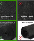Comparison of woven and needle layers with close-up of Heavy Duty 5oz Weed Barrier Landscape Fabric Pro Grade Dual Layer Ground Cover