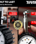 TireTek tire pressure gauge for cars with 360° swivel chuck, air bleeder valve, rubber protection, analog dial