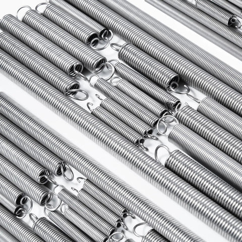 12 Pack Heavy Duty Extension Springs With Hook Ends, 0.035 Inch Wire, 0.25 Inch Outer Diameter, 1.5 Inch Long, 304 Stainless Steel displayed