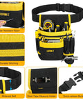 26 Pocket Nylon Tool Belt With Detachable Pouch, Quick Release Buckle, Adjustable Strap, Black and Yellow, for Electricians, Carpenters