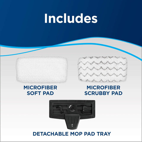 Includes microfiber soft pad, microfiber scrubby pad, and detachable mop pad tray for all-in-one vacuum and steam mop.