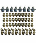 Grease Nipple Assorted Pack for Backhoe Equipment, 50-Piece Set With 30 Straight 1 Eighth BSP, 10 Straight 10mm, and 10 Angled 1 Eighth BSP 45 Degree Fittings, Easy Install, Standard Thread Compatibility, Part Nos 1450/0001 1450/0002 1450/1001 displayed