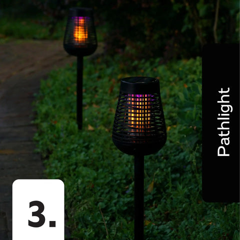 Solar Insect Killer Torch Bug Zapper And Accent Light For Patio Outdoor Pest Control That Kills Bugs On Contact With Flickering Flame LED eco-friendly design in garden path