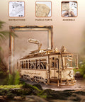 3D Wooden Puzzle Model Car Kit For Adults Build A Classic Tram Train Set With Realistic Rails And Real Wood Finish Hands On Toy Gift Idea For Christmas Fathers Day Birthday Dope Build Experience assembled wooden tram with parts and instructions