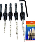 FTG USA 5-piece countersink drill bit set for woodworking (#4,#6,#8,#10,#12) with Allen wrench